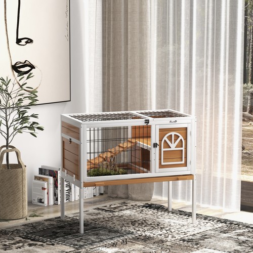 Pawhut wooden rabbit hutch - wooden,